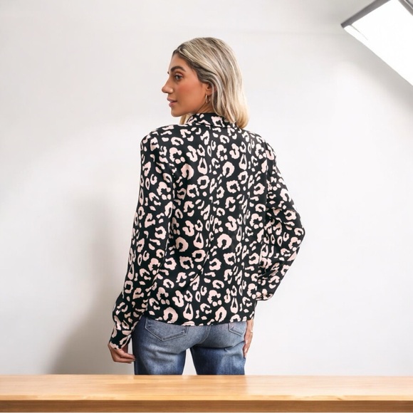 NWT Black Leopard Print Button Up Shirt - Picture 2 of 3